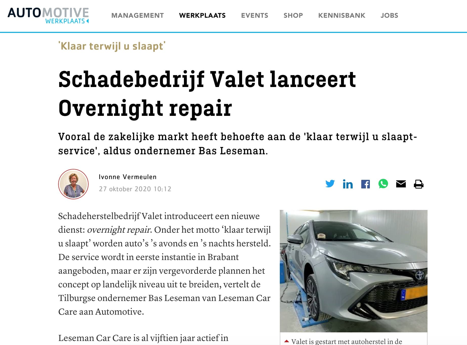 Valet op Automotive Online - Overnight repair